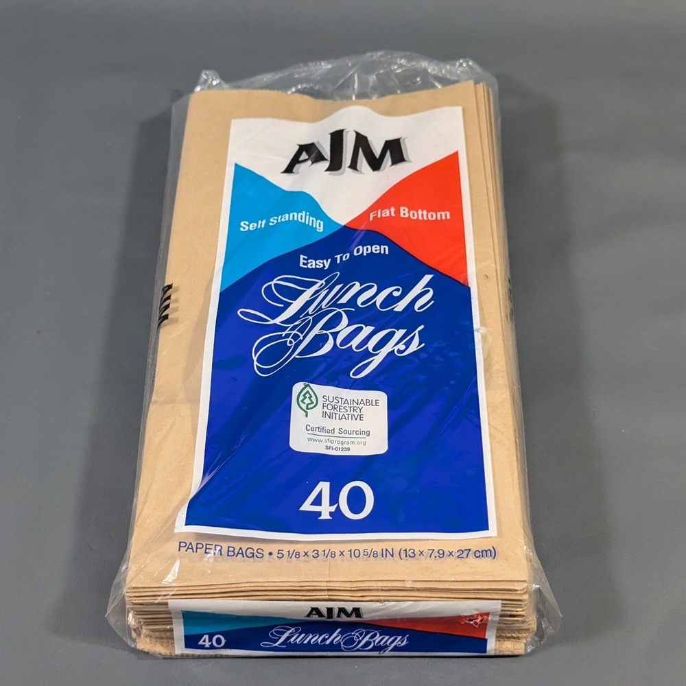 3x AJM Paper Lunch Bags 40 Count Brown Flat Bottom 5.125x3.125x10.625